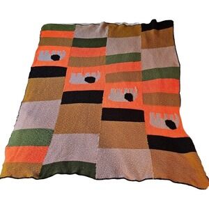 Kitschy Vintage Elephant Crochet Blanket 70's 60's Orange Green Afghan